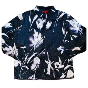 🛑 SOLD ‼️JONI B — WOMANS QUILTED BLACK & WHITE FLORAL 5-BUTTON, 2 POCKET BLAZER